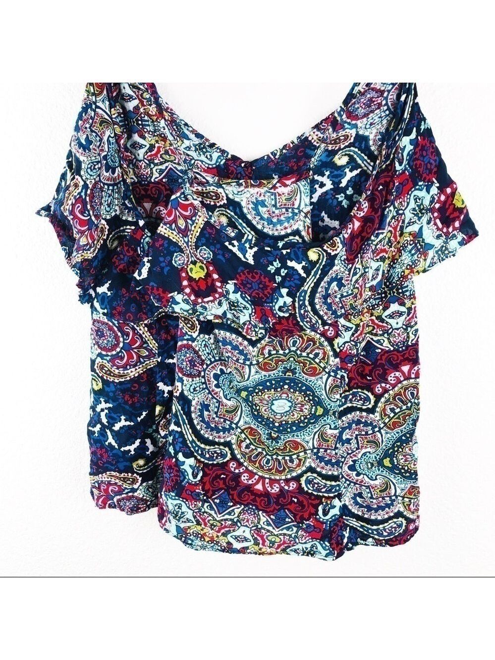Forever21 Boho Blue Floral Top Medium! -> Forever21 Boho Blue Floral Top Medium! - Picture 5 of 7